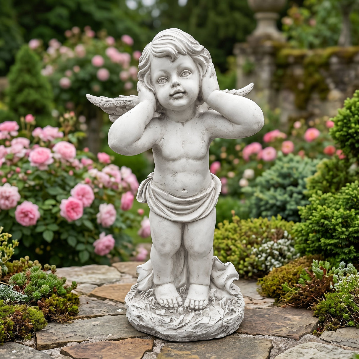 Winged Angel Covering Her Ears Resin Ornament
