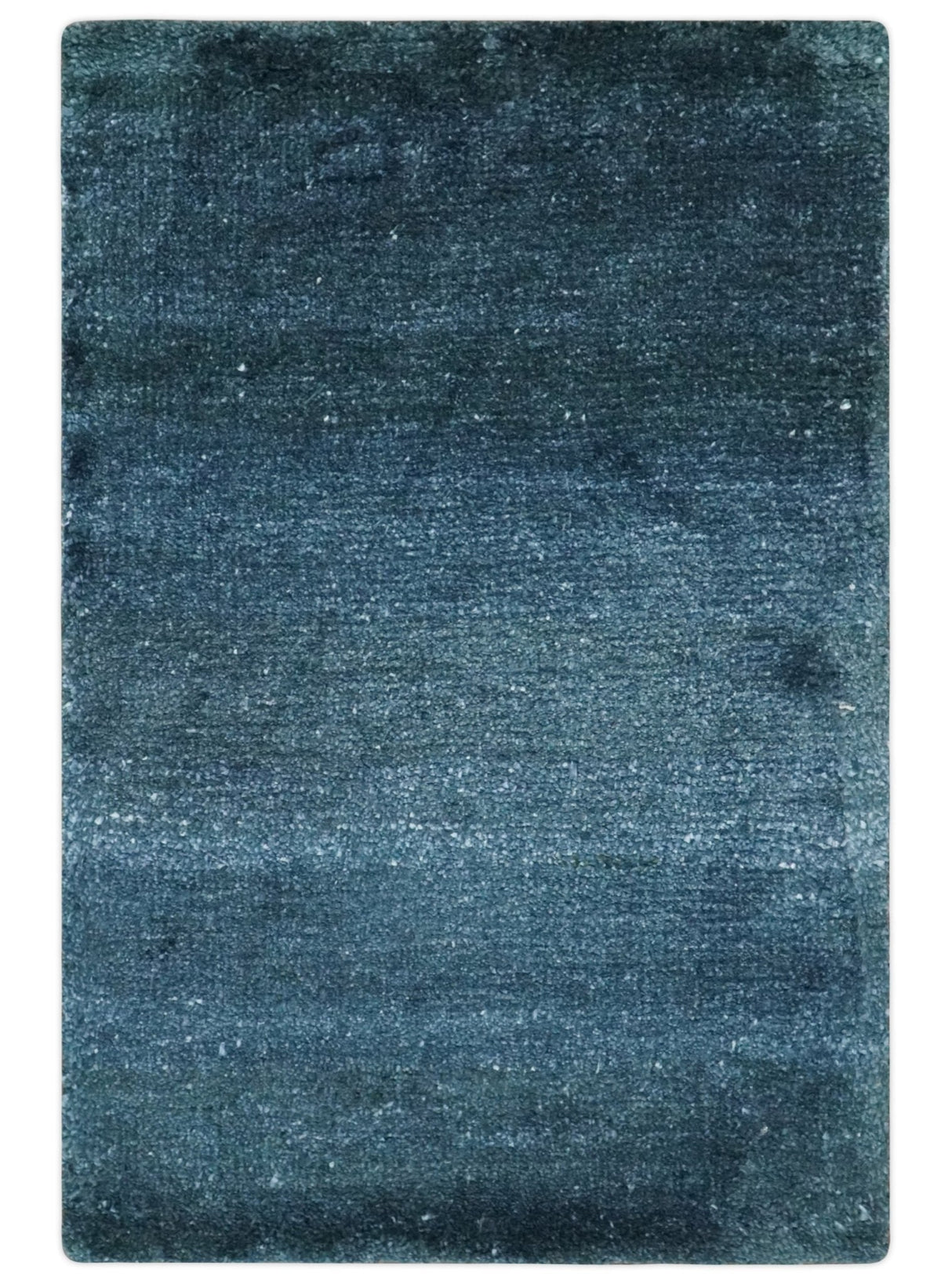 Modern Solid Blue 2x3 Hand Knotted Bamboo Silk Rug