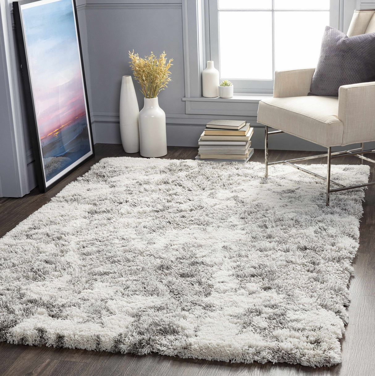 Dawesville Gray White Shag Area Rug