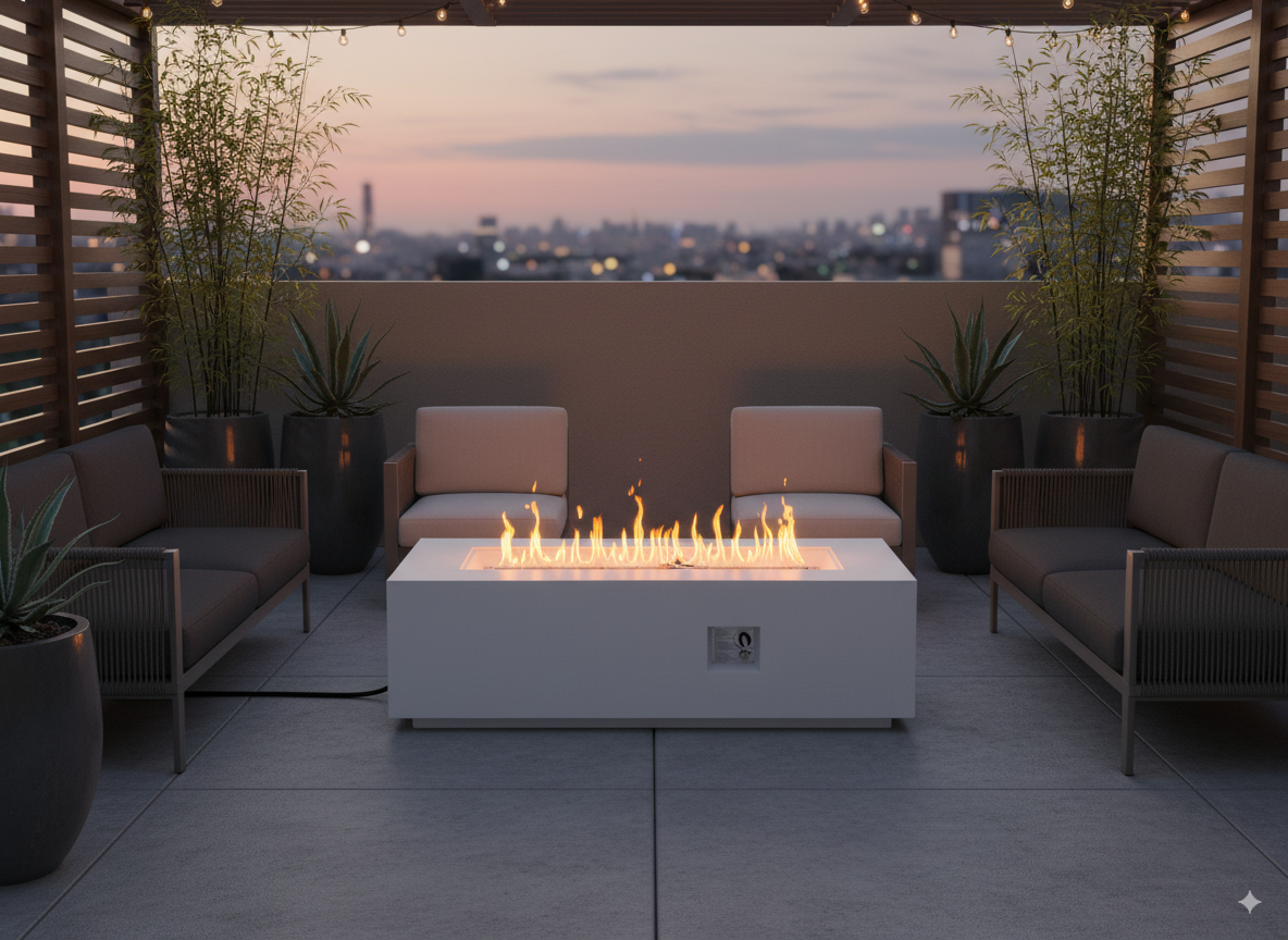 Outdoor Rectangle Propane Fire Pit Table 60 Inch, White