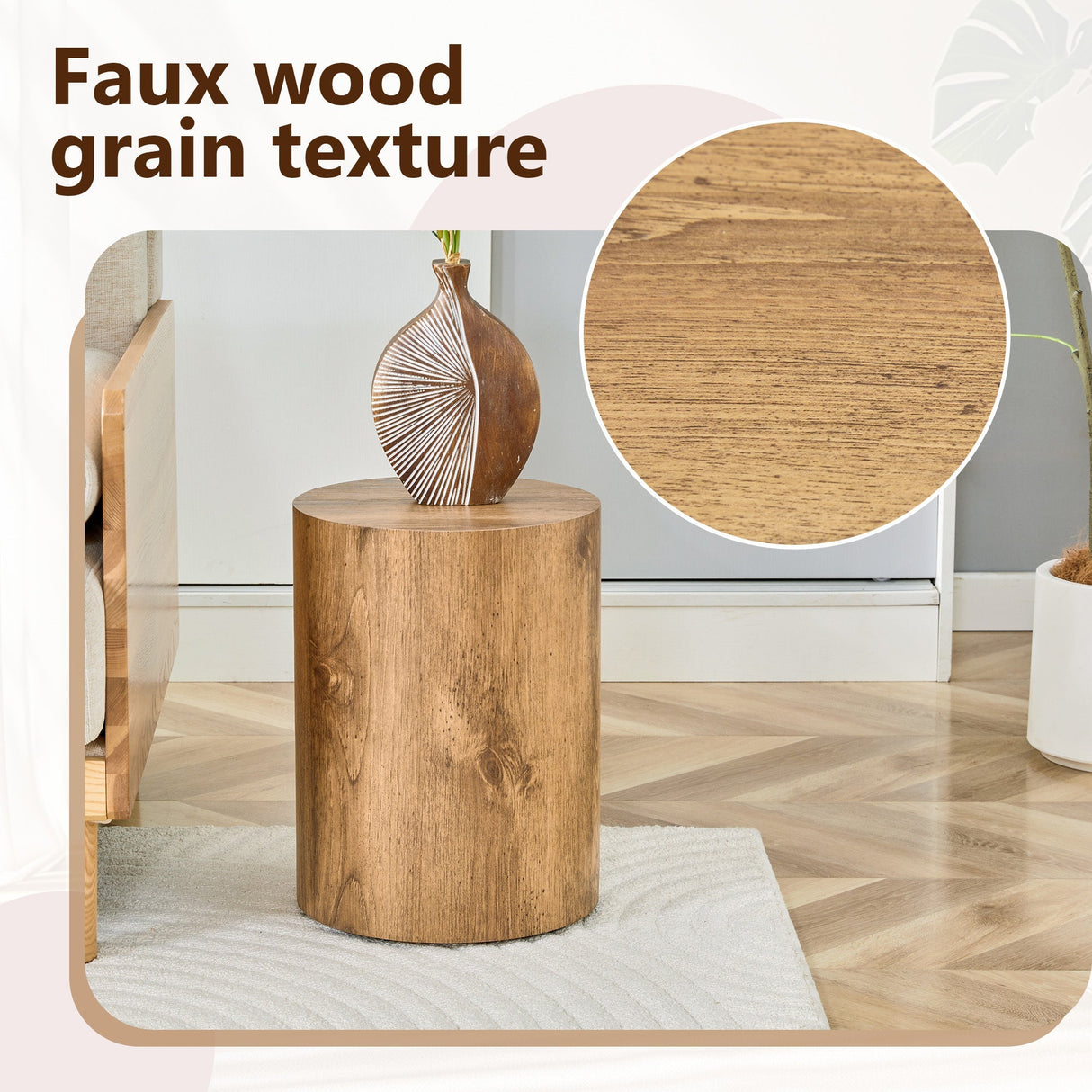 Simple Wood Grain Cylindrical Coffee Table