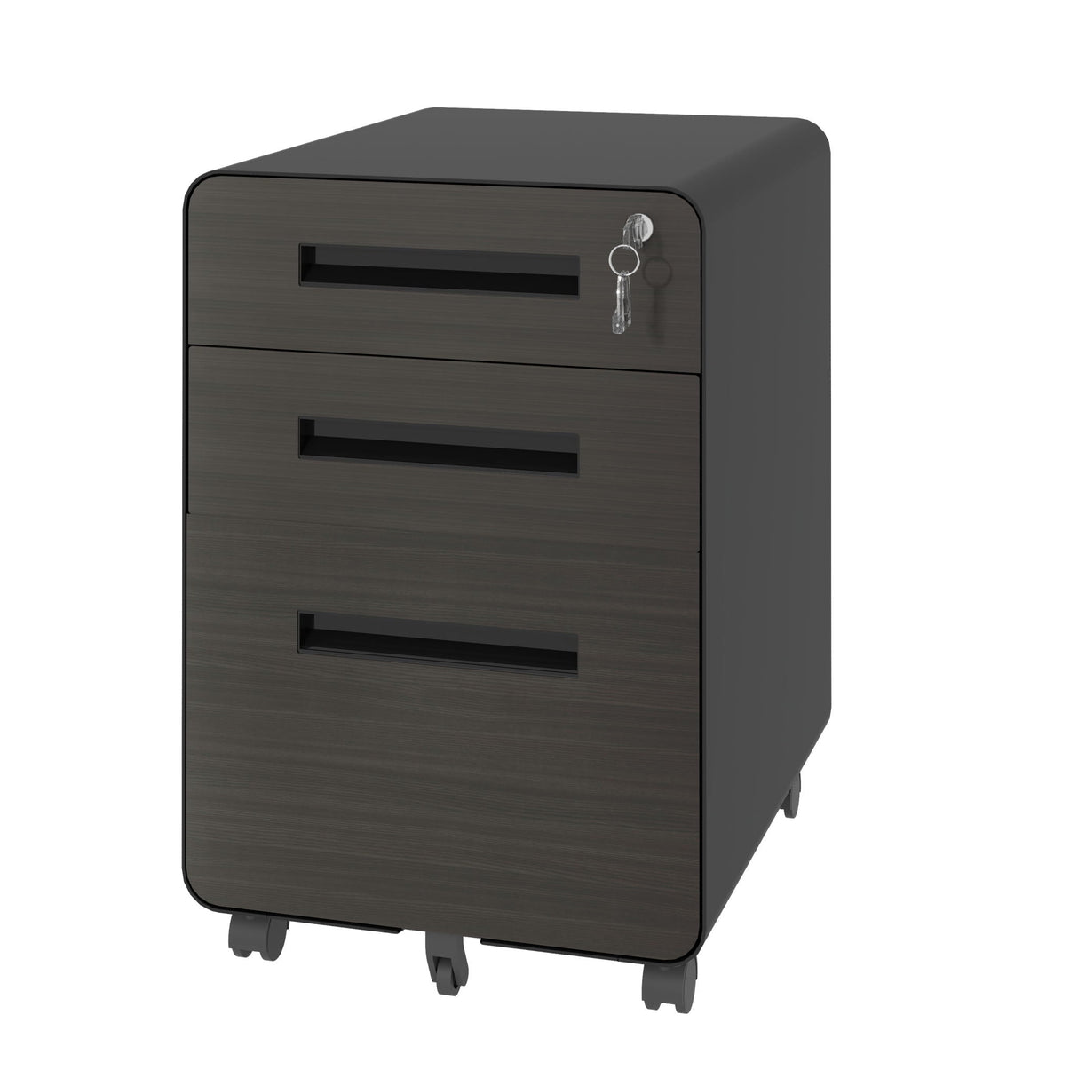3-Drawer Mobile File Cabinet With Lock, On Casters, Holds A4/Letter Files