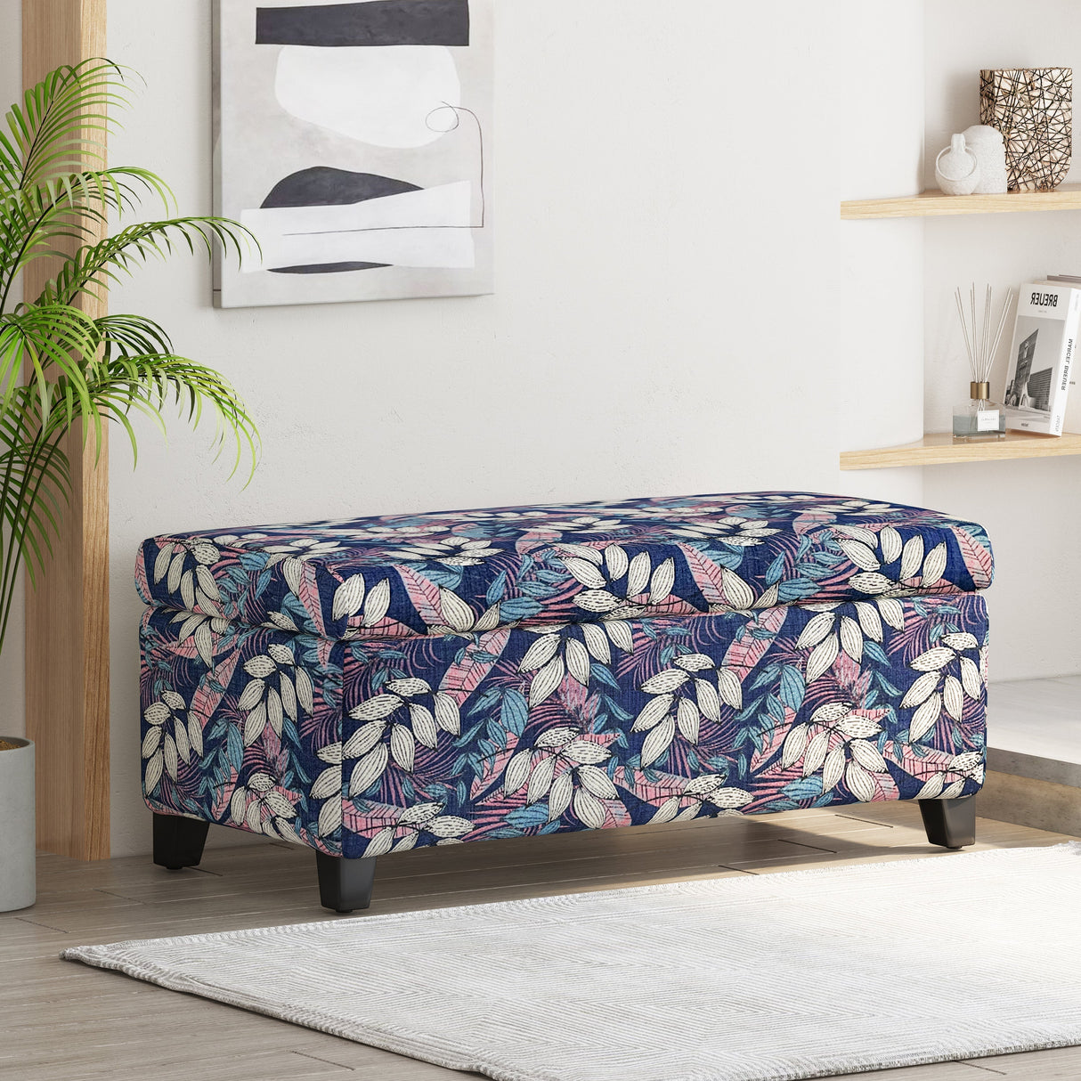 Luxury Storage Ottoman with Floral Patterned Fabric