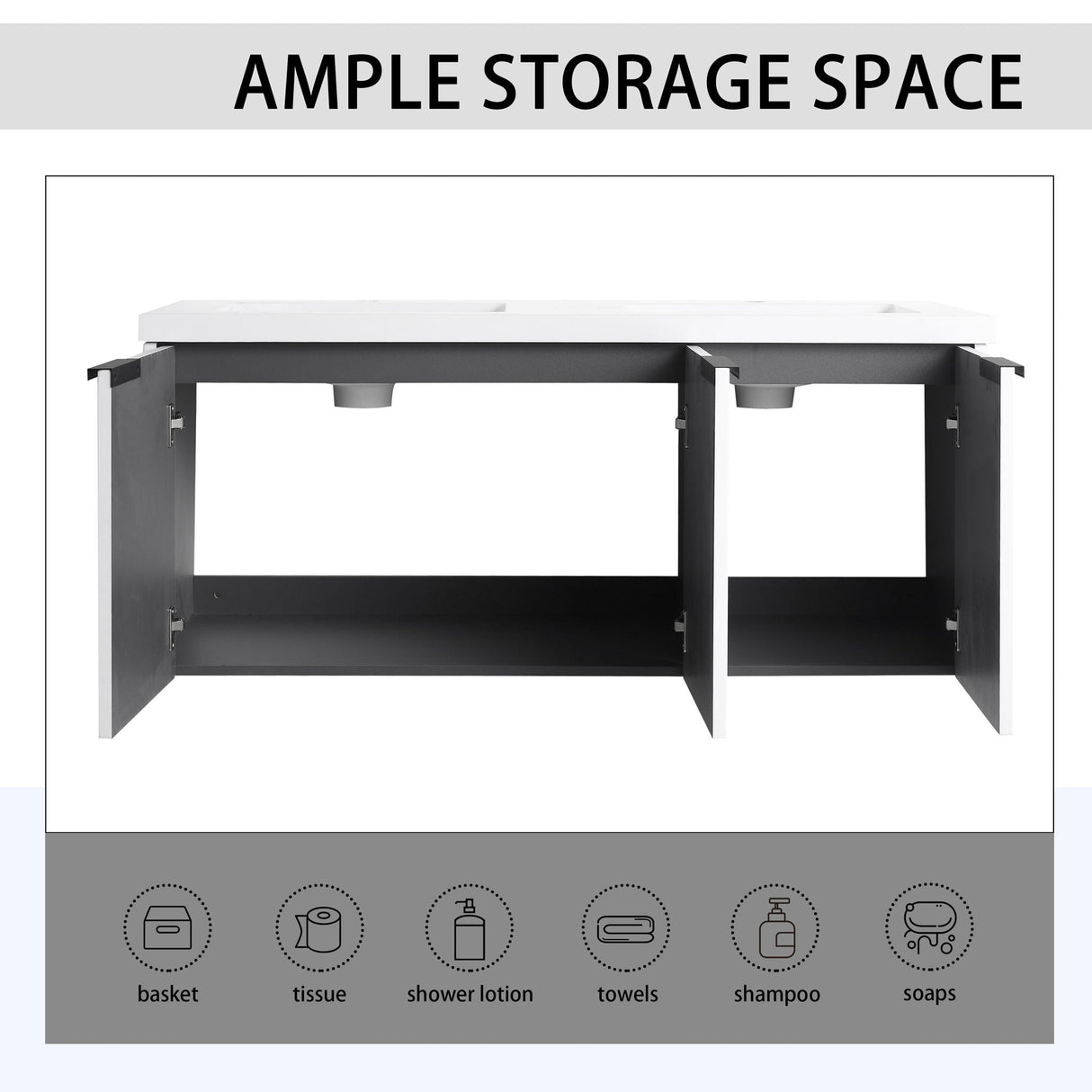 Contemporary Wall Mounted Bathroom Vanity With Resin Double Sink