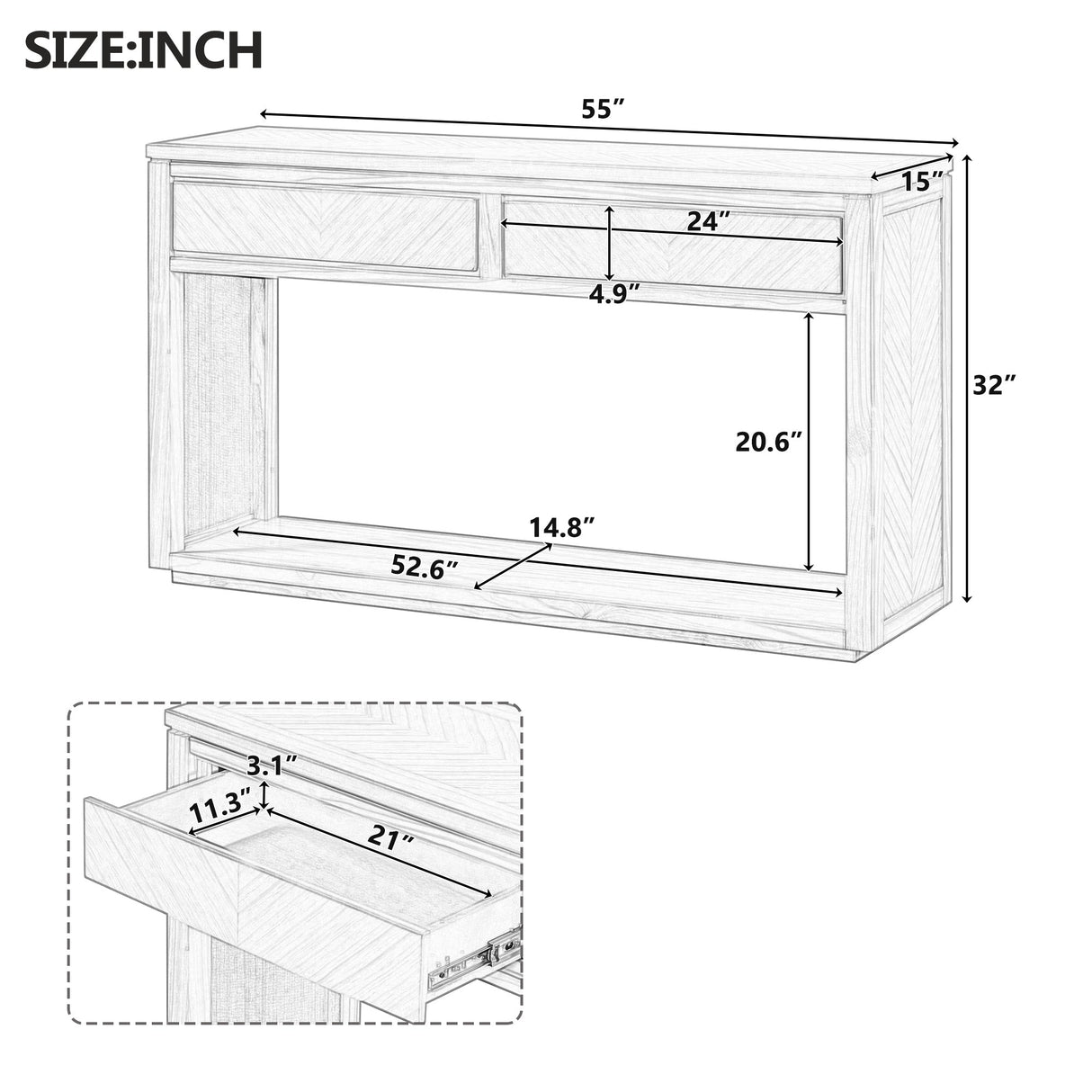 55' Console TableNatural