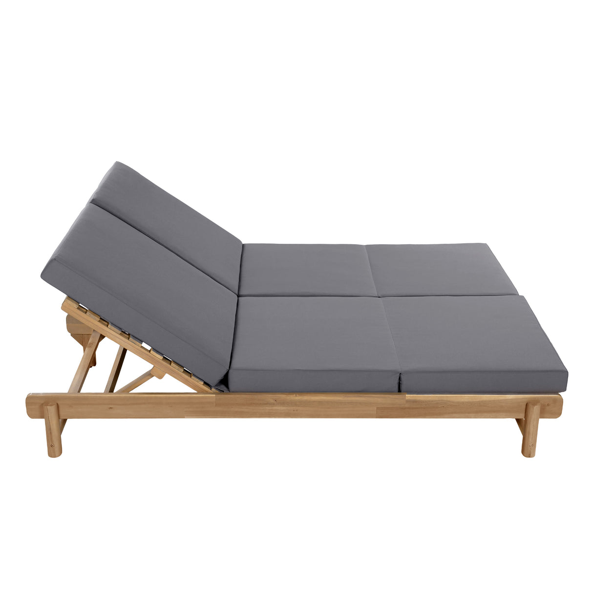 Light Teak Acacia Wood Double Chaise Lounger Set