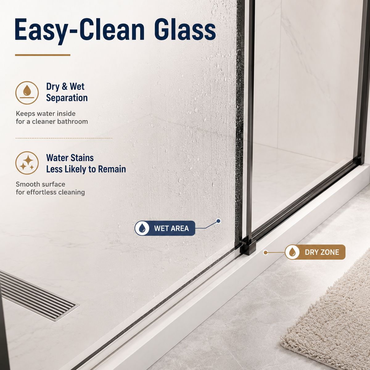 60" W x 73" H Soft Closing Sliding Frameless Shower Doors