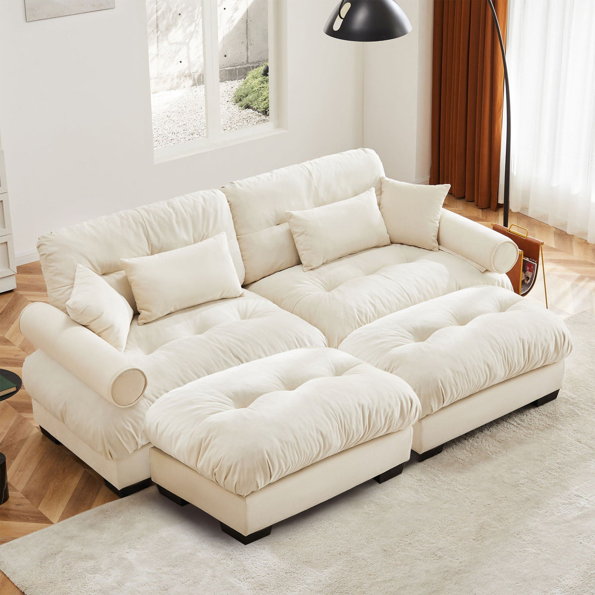 Oversized Modular Sectional Sofa with Movable Ottoman - Fabric, Multiple Colors