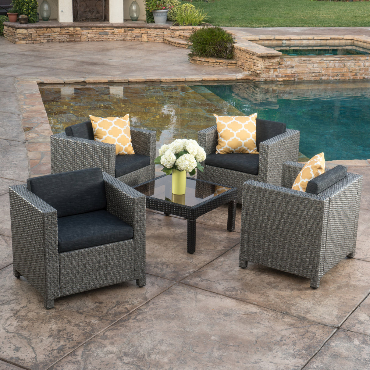 Outdoor-Club-Chair-with-Water-Resistant-Cushion-and-Square-Arms,-Set-of-4,-Black-Outdoor-Furniture-Sets