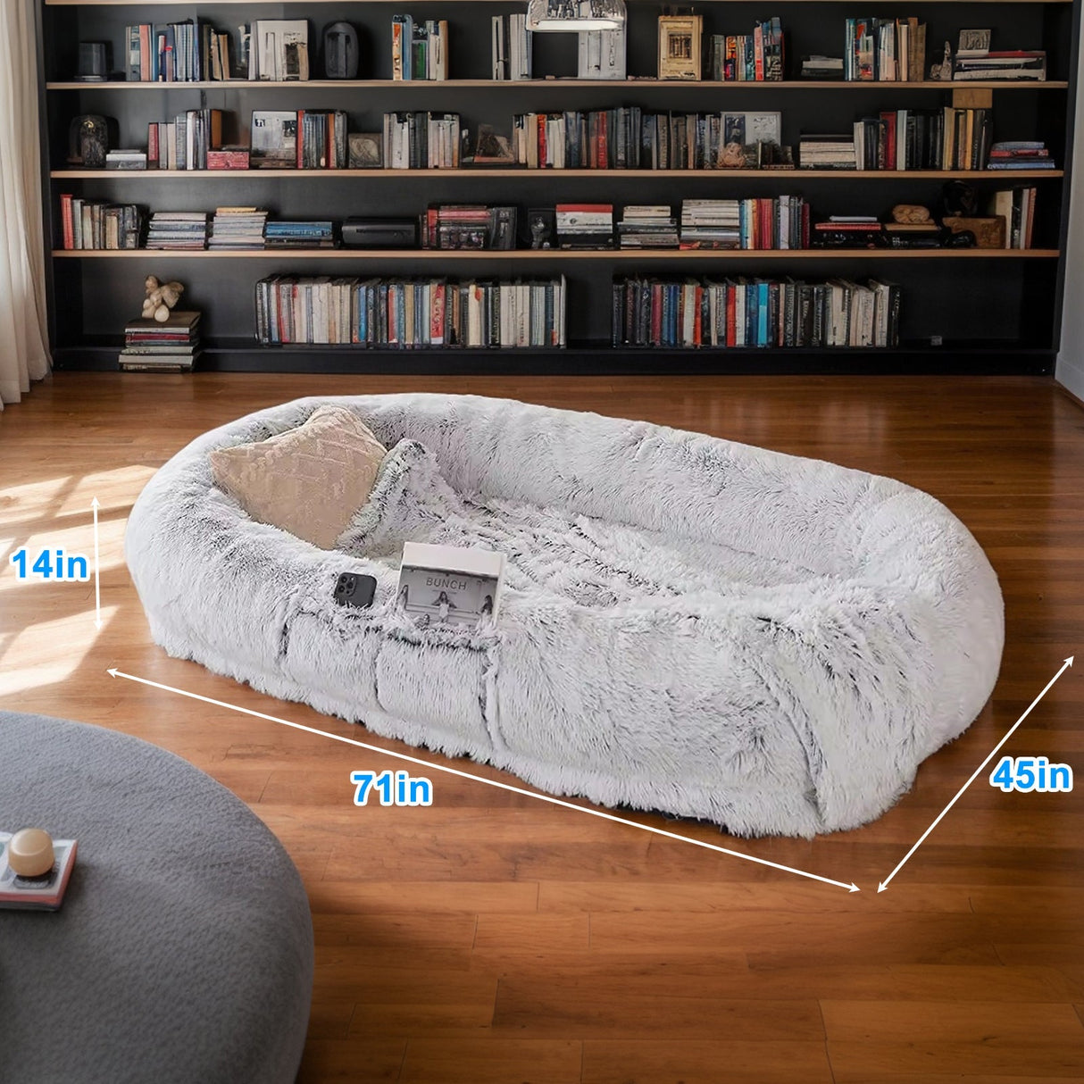 Human Dog Bed with Washable Faux Fur and Orthopedic Support