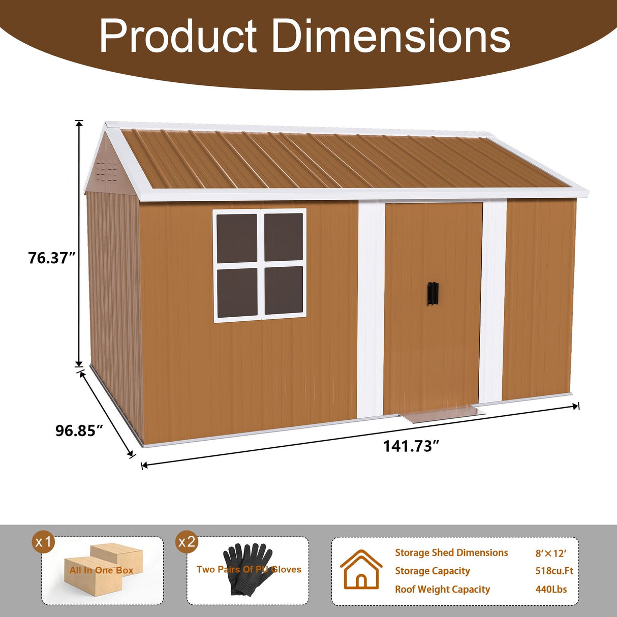 Heavy Duty Metal Storage Shed With Windows And Lockable Door