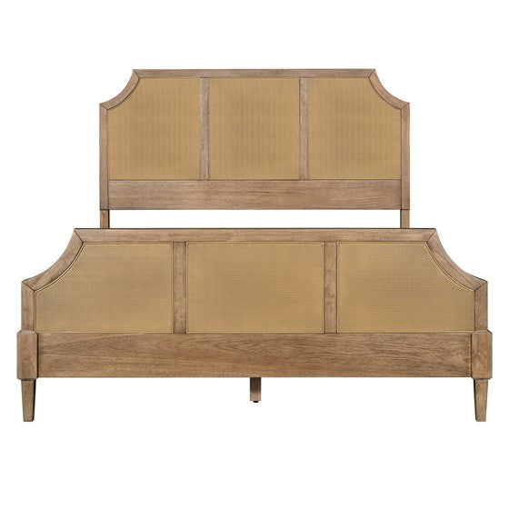 Queen Size Cane Platform Bed with Headboard and Footboard