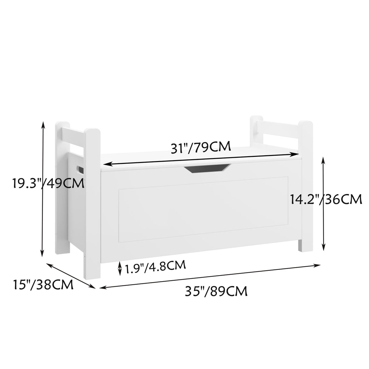 Toy Box Chest, Storage Trunk With Flip Top Lid And Safety Hinge - White
