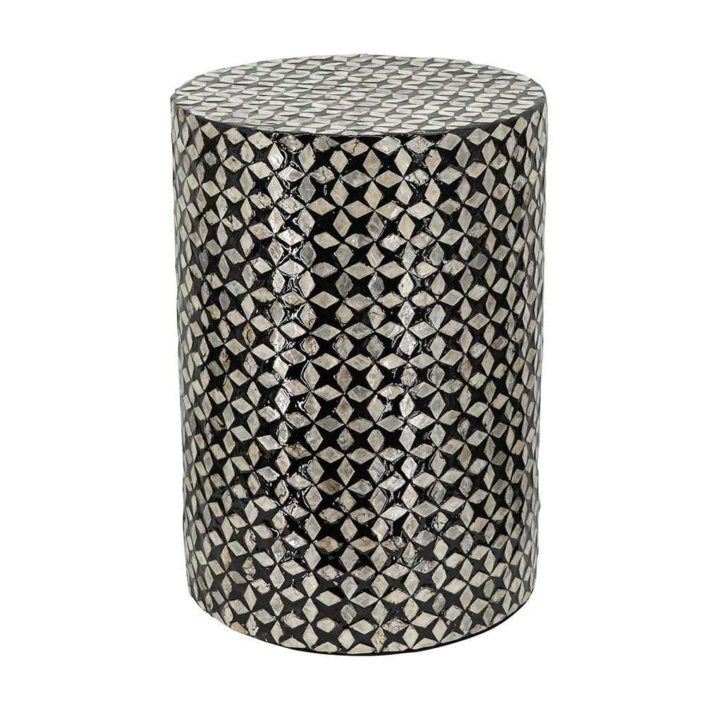 D14x20' Black Round Accent Capiz Stool, Garden Side Table