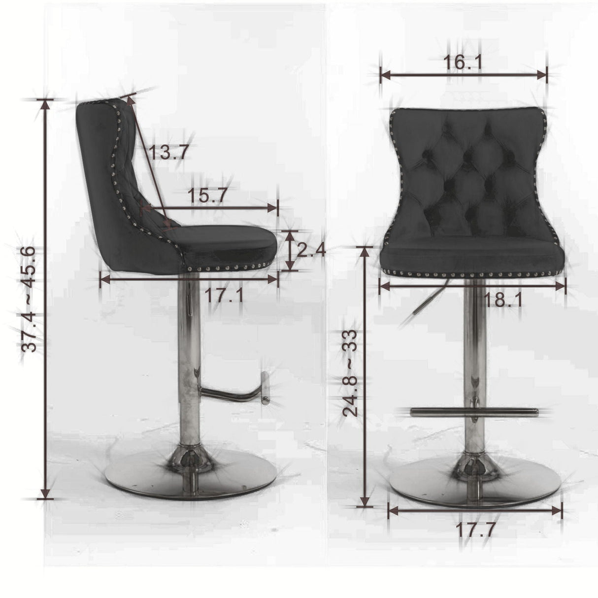 Swivel Barstools Adjusatble Seat Height From 25-33", Modern Upholstered Base Bar Stools With Backs Comfortable Tufted For Home Pub And Kitchen Island (Set of 2)