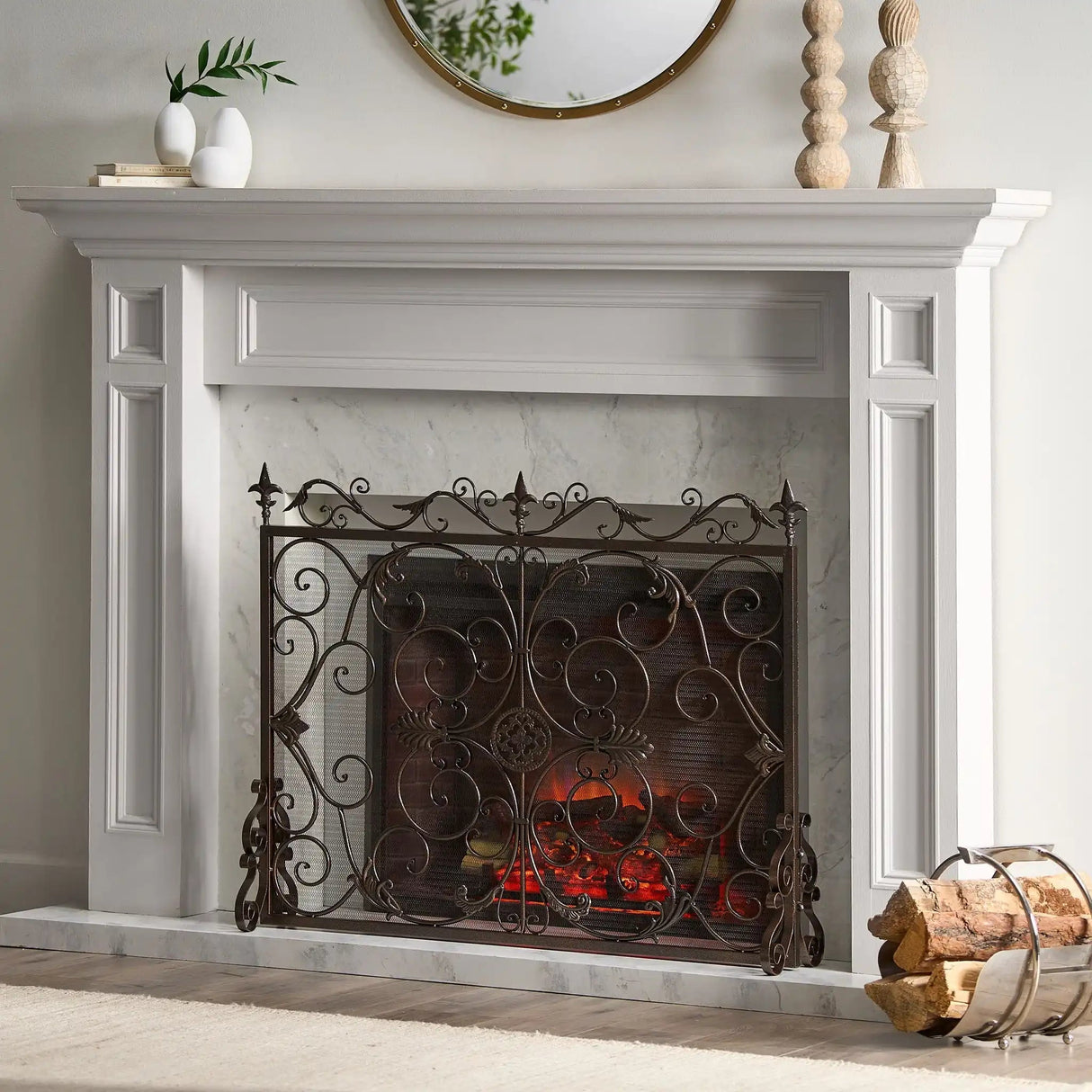 Darcie - Wrought Fireplace Screen, Ornate Design