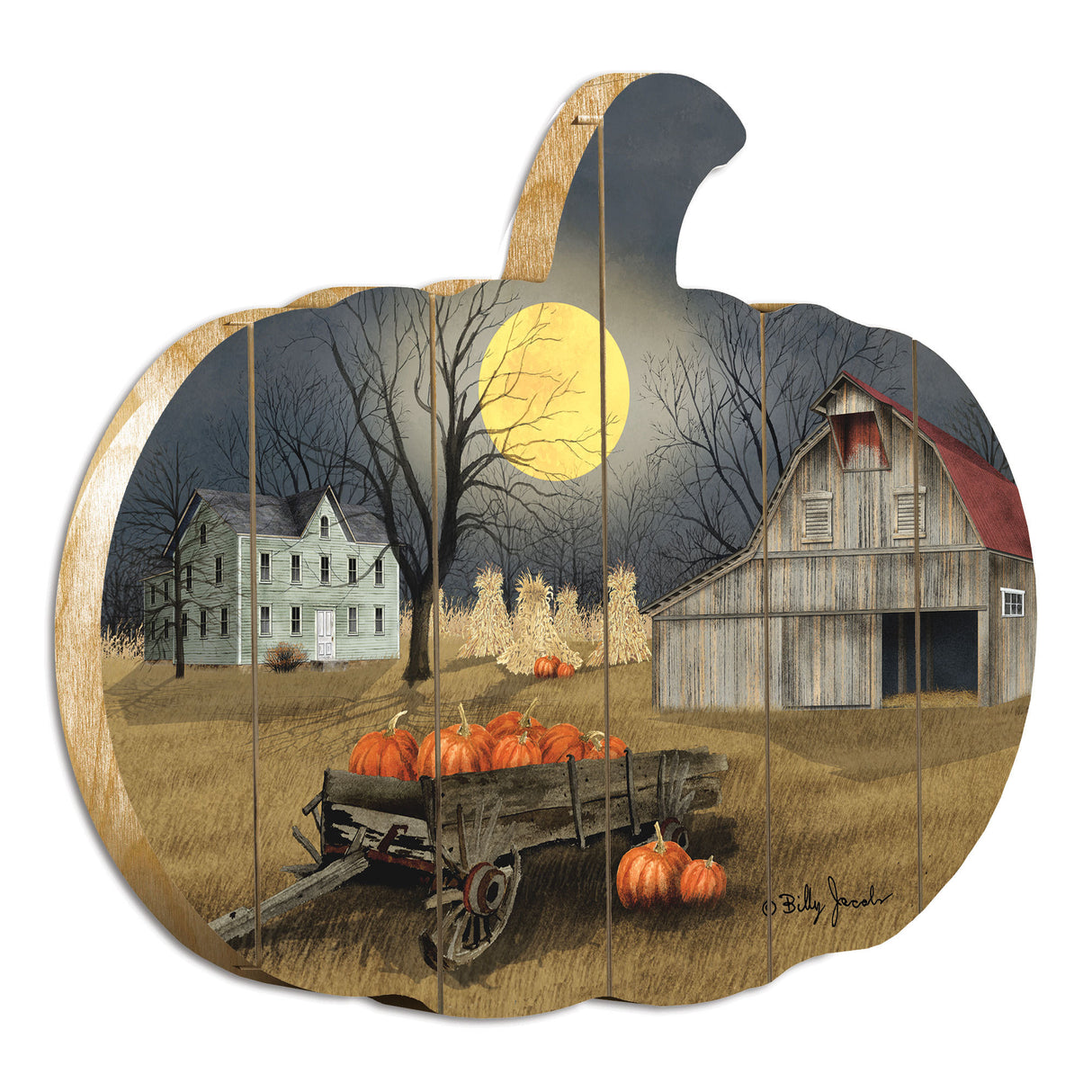 'Harvest-Moon'-By-Artisan-Billy-Jacobs-Printed-on-Wooden-Pumpkin-Wall-Art-