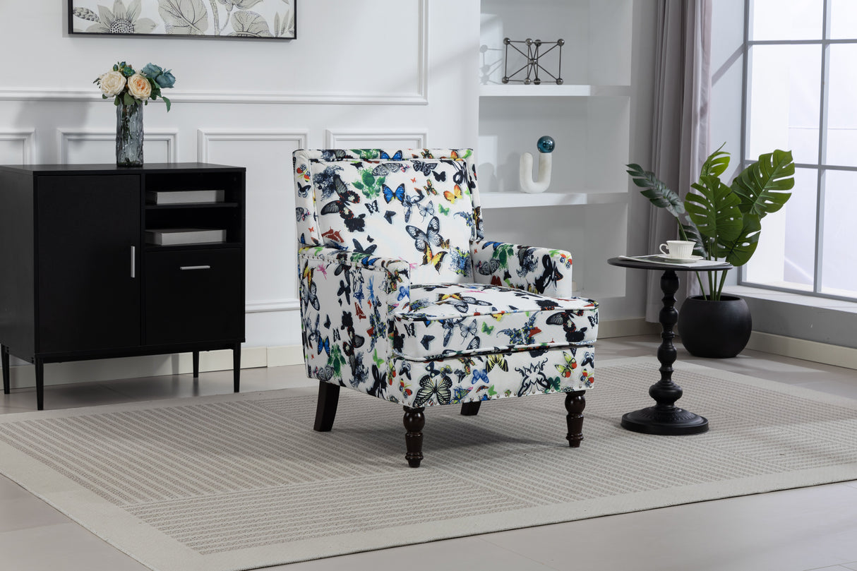 Upholstered Accent Chair - Vintage Armchair with Solid Wood Legs