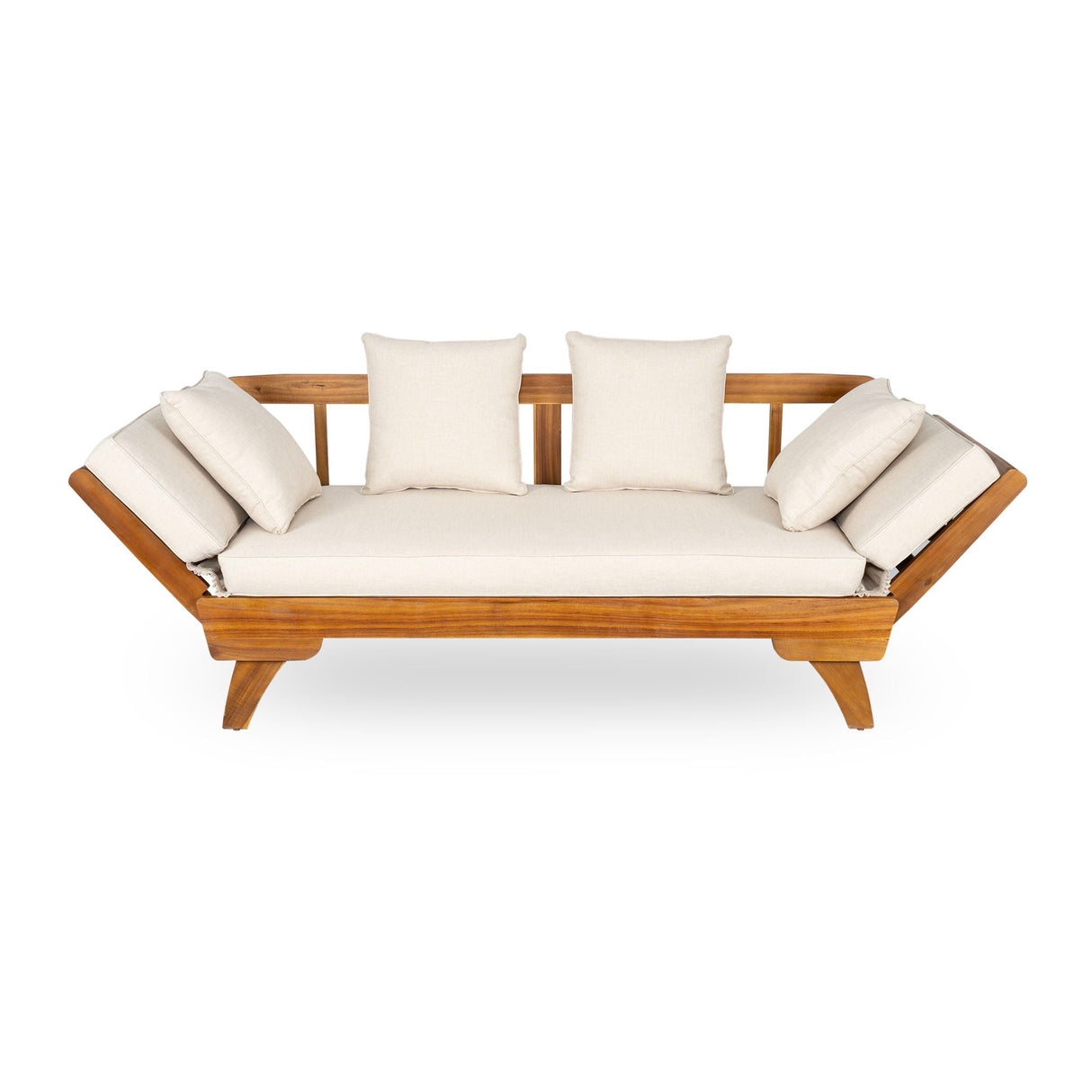 Outdoor Patio Daybed Sofa, 3 Seat Sofa With Foldable Arm 4 Back Pillows
