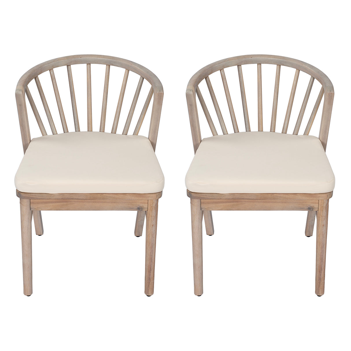 Outdoor Dining Chairs Set of 2 with Acacia Wood and Cream Washable Cushions