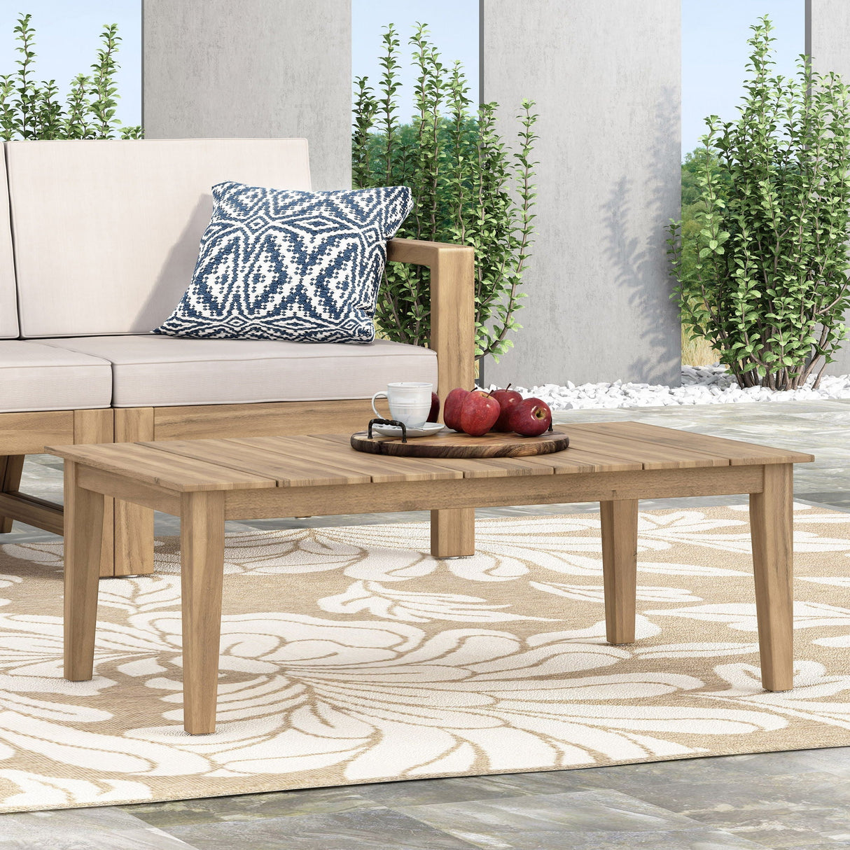 Outdoor Coffee Table With Slat Panel Top - Light Brown