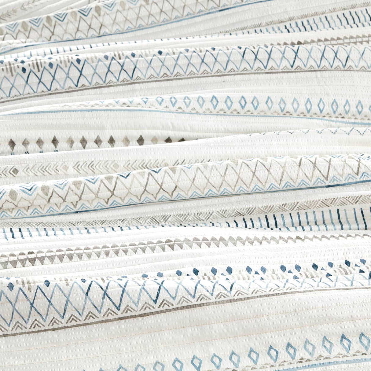 3 Piece Printed Microfiber Seersucker Quilt Set Taupe/Blue Full/Queen