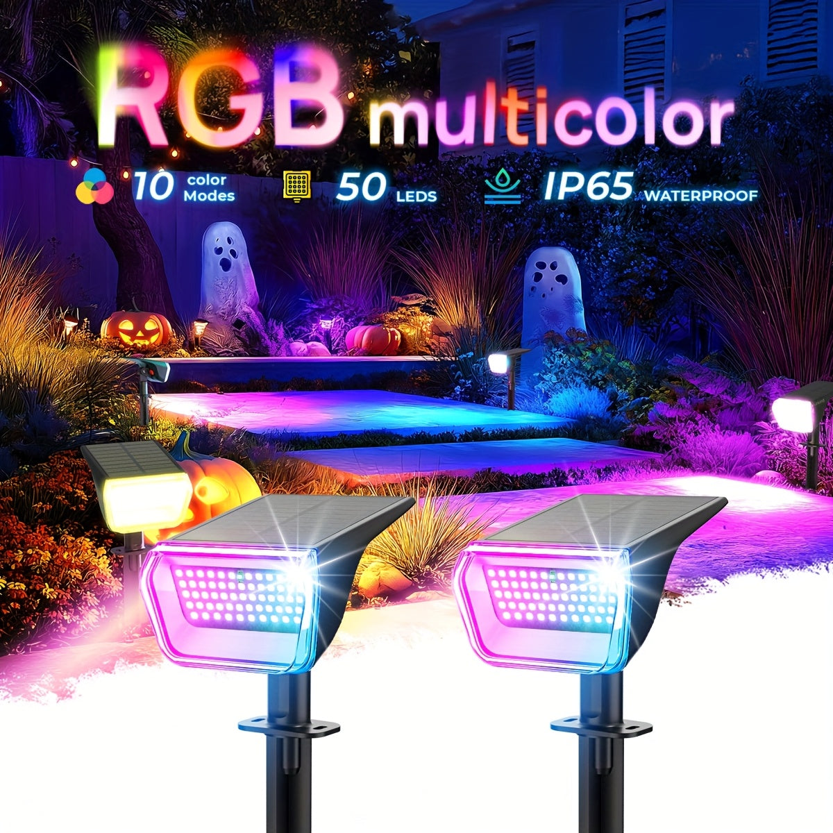 RGB Solar Spotlights Outdoor – Color Changing Waterproof Lights for Yard & Garden