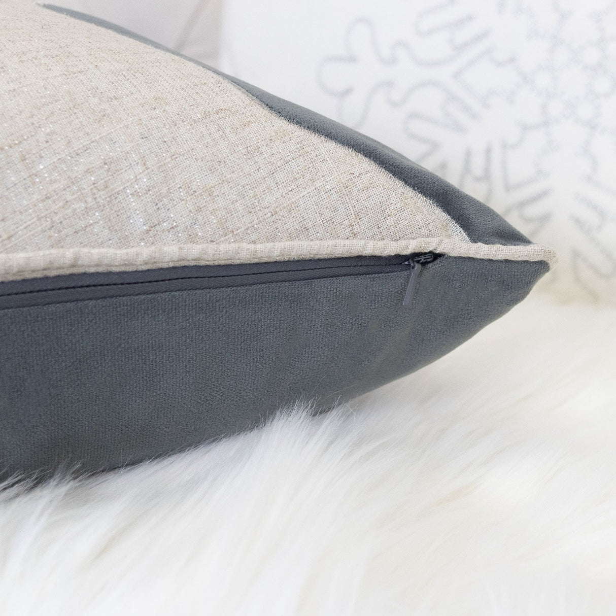 Holiday Reindeer Velvet Accent Pillow 20x20 – Gray and White