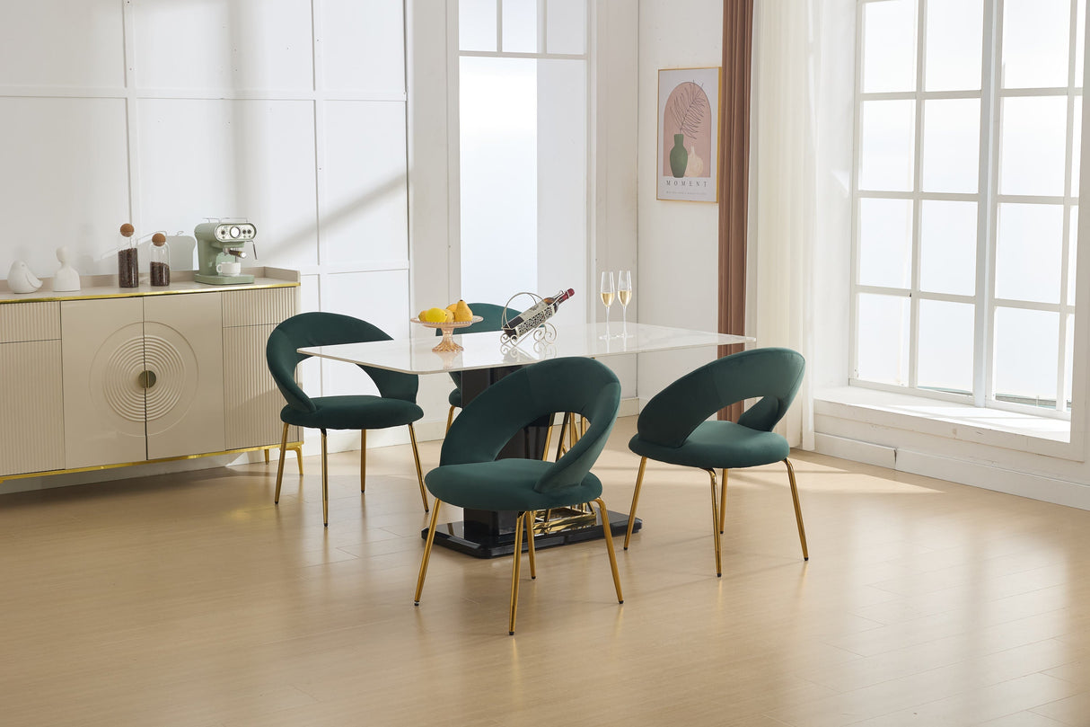 Set of 1 Velvet Fabric Dining Chair with Curved Backrest and Golden Metal Legs