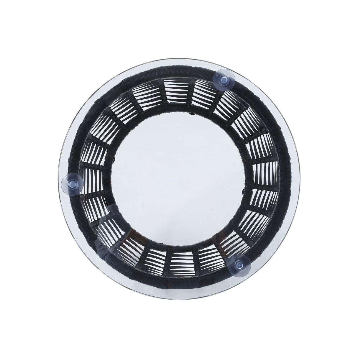 Boho ARIAS Side Table with Tempered Glass Top and Rattan Wrap, Black, 15.5 inches