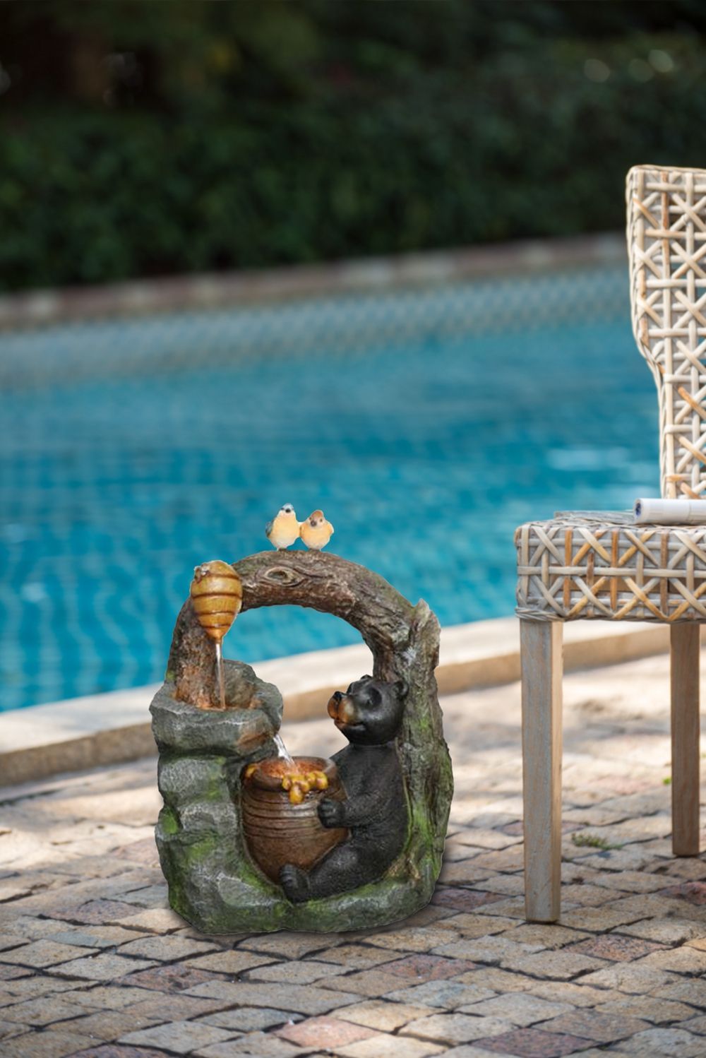 Decorative Two Tiered Outdoor Water Fountain with Woodland Animal Design
