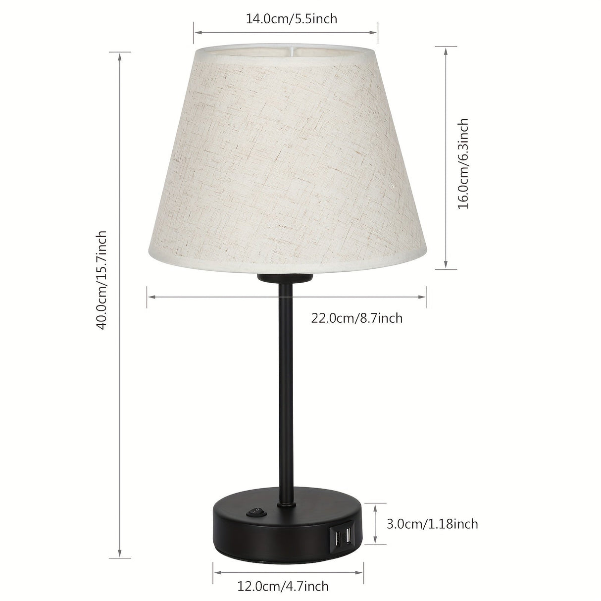 Bedside Table Lamps Set of 2 with USB Ports for Bedroom Nightstand Lighting