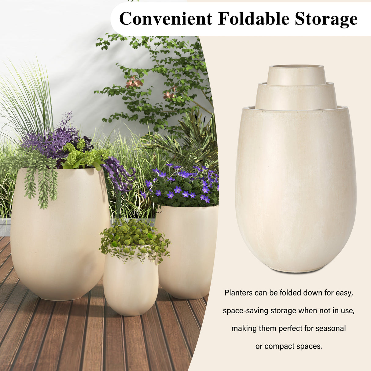 U_STYLE Lightweight Round MGO Outdoor Planter Set - 3 Sizes