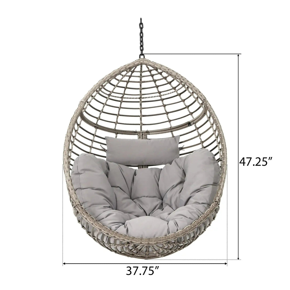 Hanging Basket Chair With Metal Frame And Seat Cushion