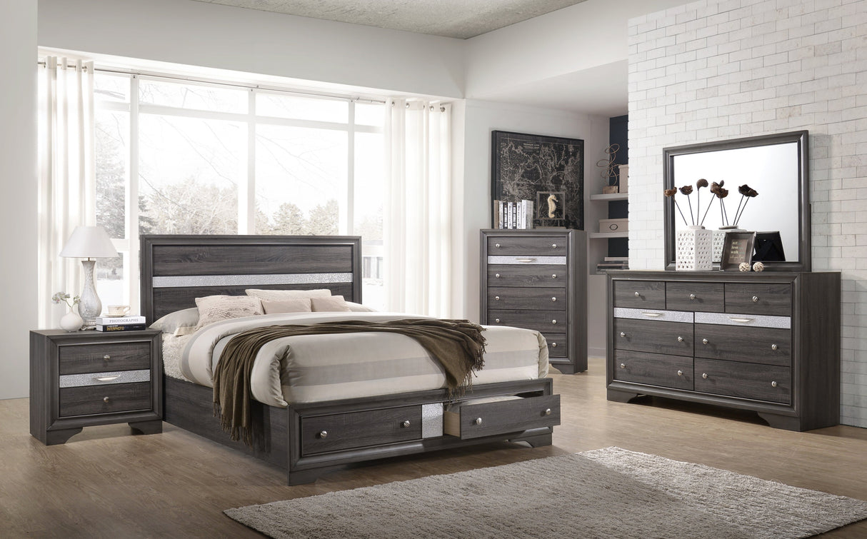 Traditional Queen 5 PC Storage Bedroom Set in Gray Wood