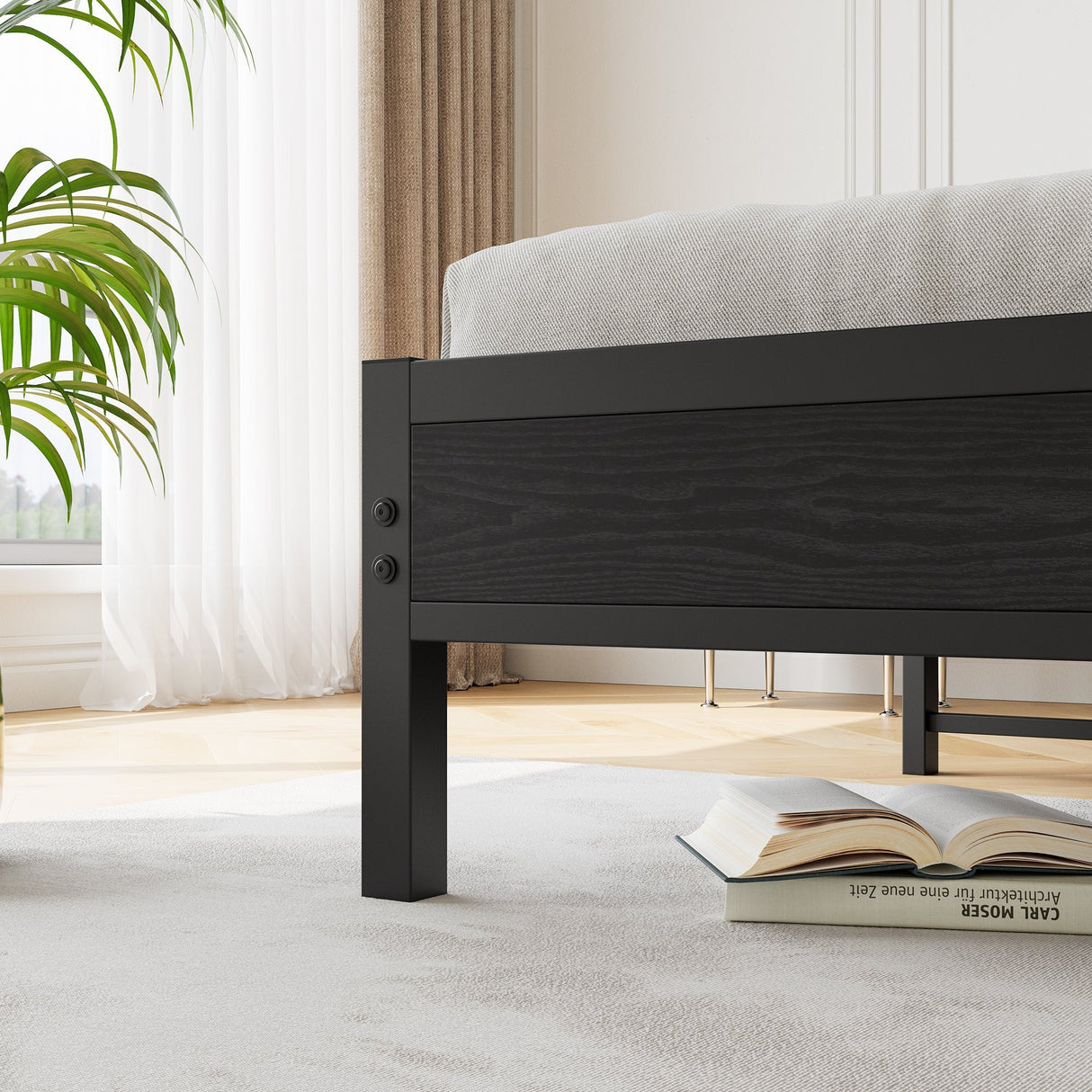 Queen Size Bed Frame with Storage Headboard and Charging Station