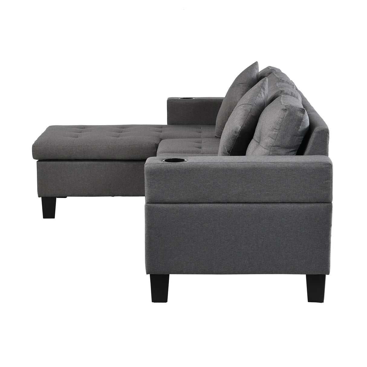 Modern Sectional Sofa Set with L-Shape Chaise Lounge and Cup Holders