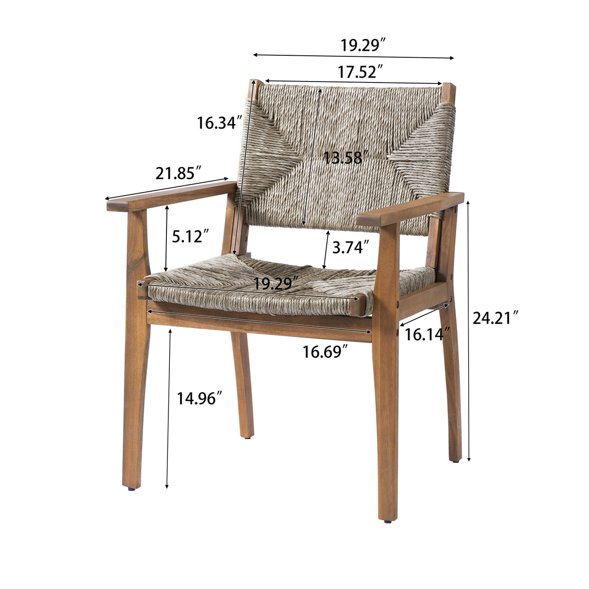Durable Outdoor Dining Chair with Acacia Wood Frame, Handwoven Wicker Seat, Brown Finish, Patio Garden Furniture, (Compatible with Matching Table) Set of 2