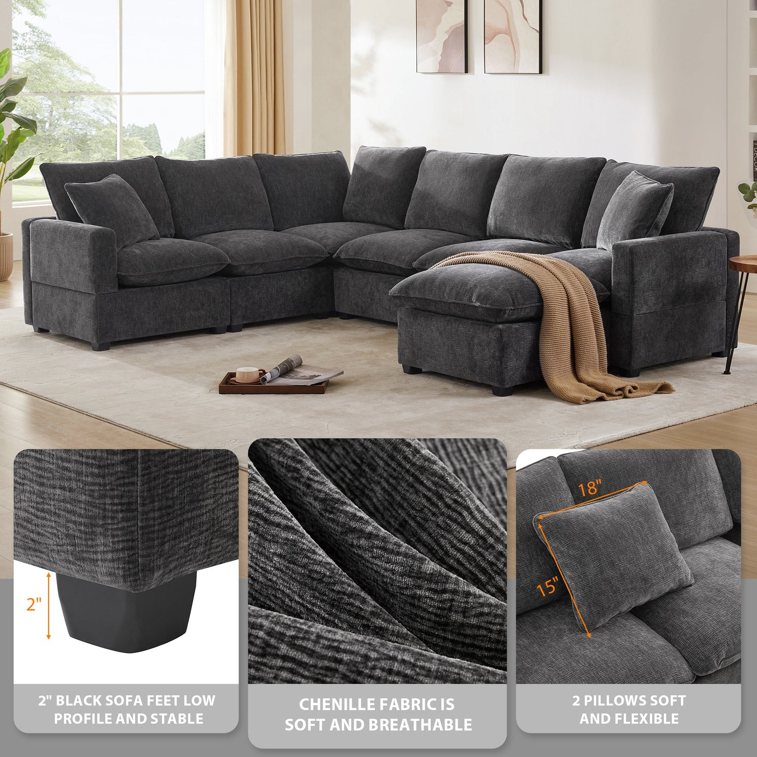 The Gwen Seven-Seat Modular Chenille Sectional