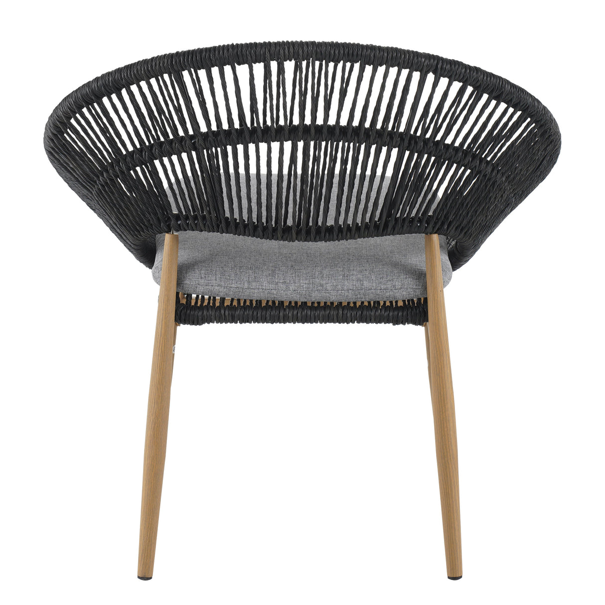 Cyril Outdoor Wicker Papasan Style Dining Chair with Teak Finished Leg and Dark Gray Faux Rattan - Set of 2