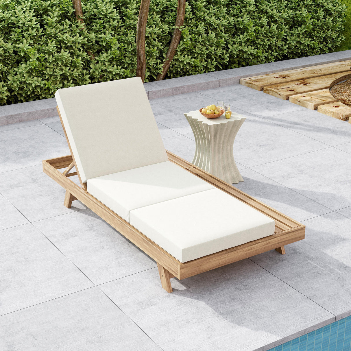 Lounge Chaise Set, Space Available On One Side, Acacia Solid Wood In
