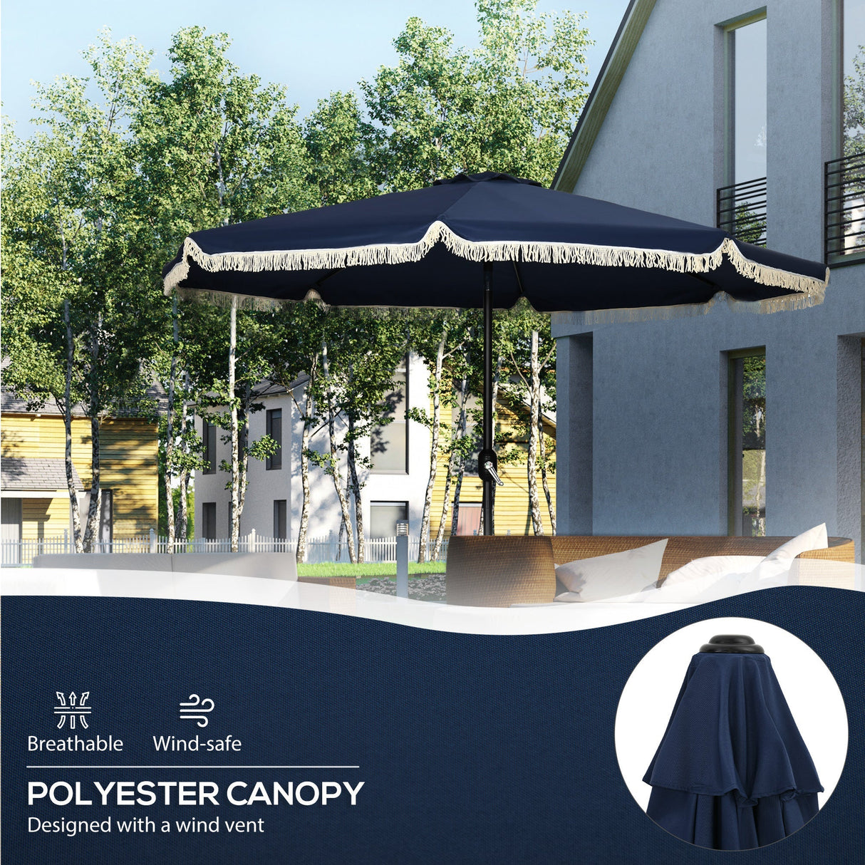 Outsunny 9ft Patio Umbrella with Push Button Tilt and Crank