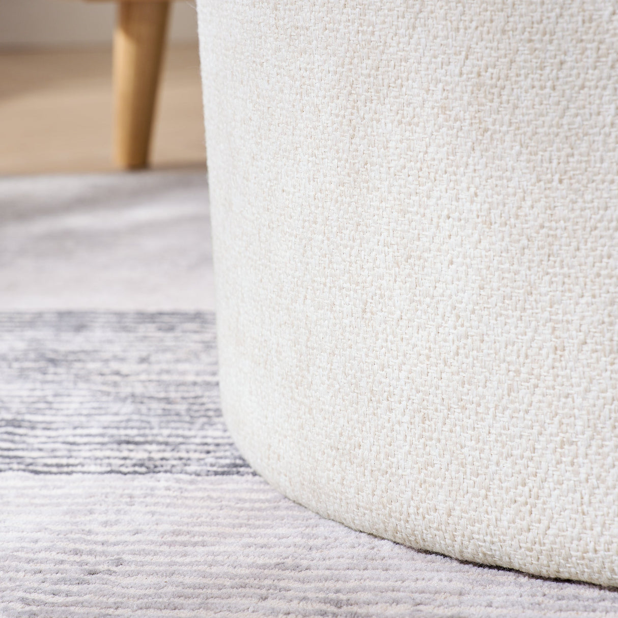 Classic 2-Piece Round Chenille Storage Ottoman Set with Drum Shaped Stool - Beige