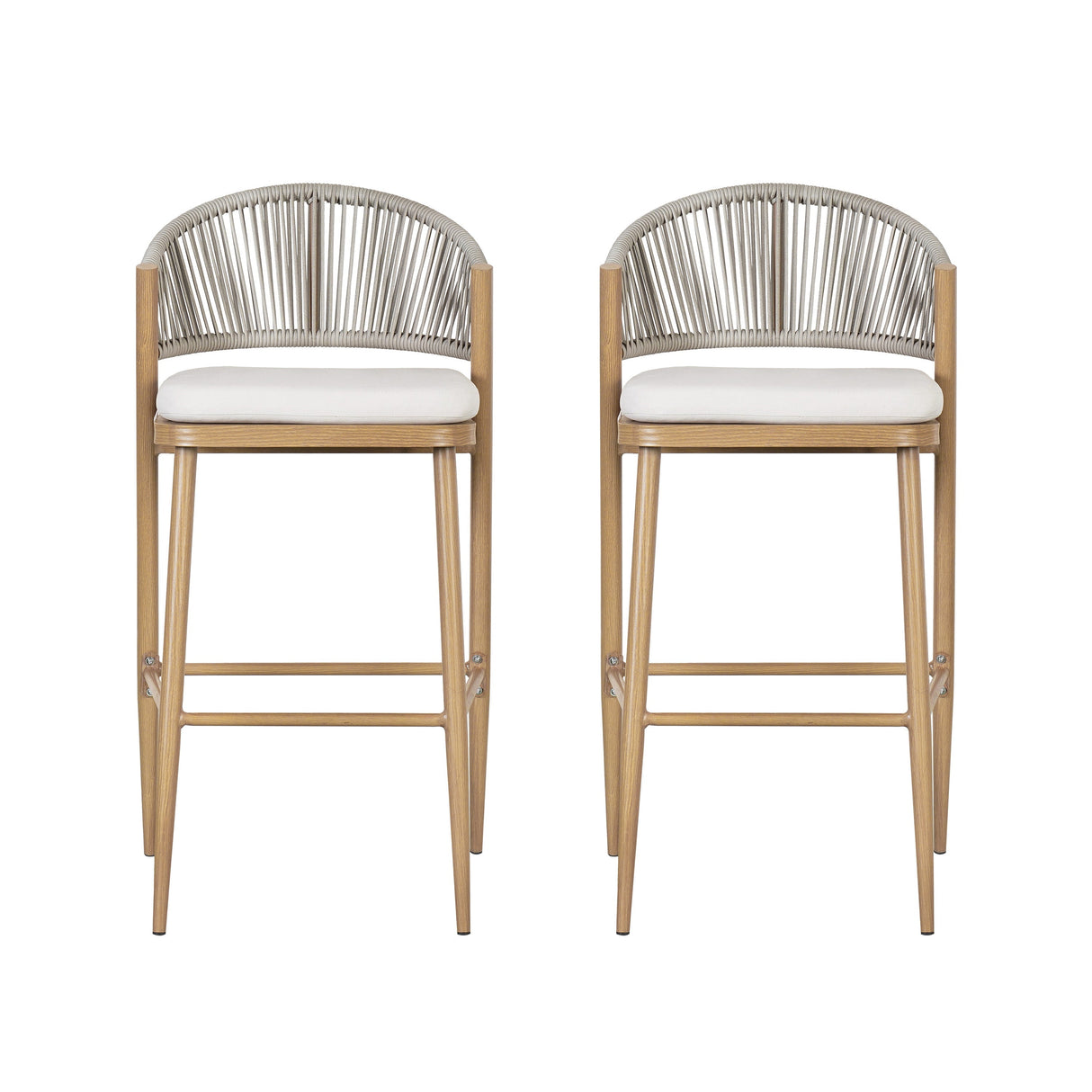 Outdoor 30.25' Bar Height Aluminum Frame Counter Stools with Scallop-shaped Backrest & Water-resistant CushionsSet of 2Maple Finish