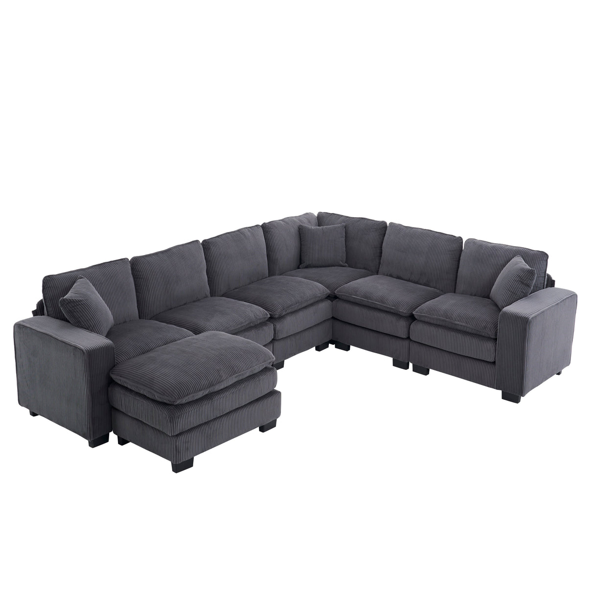 Modern U Shaped 6-Seat Sectional Sofa Couch with Ottoman