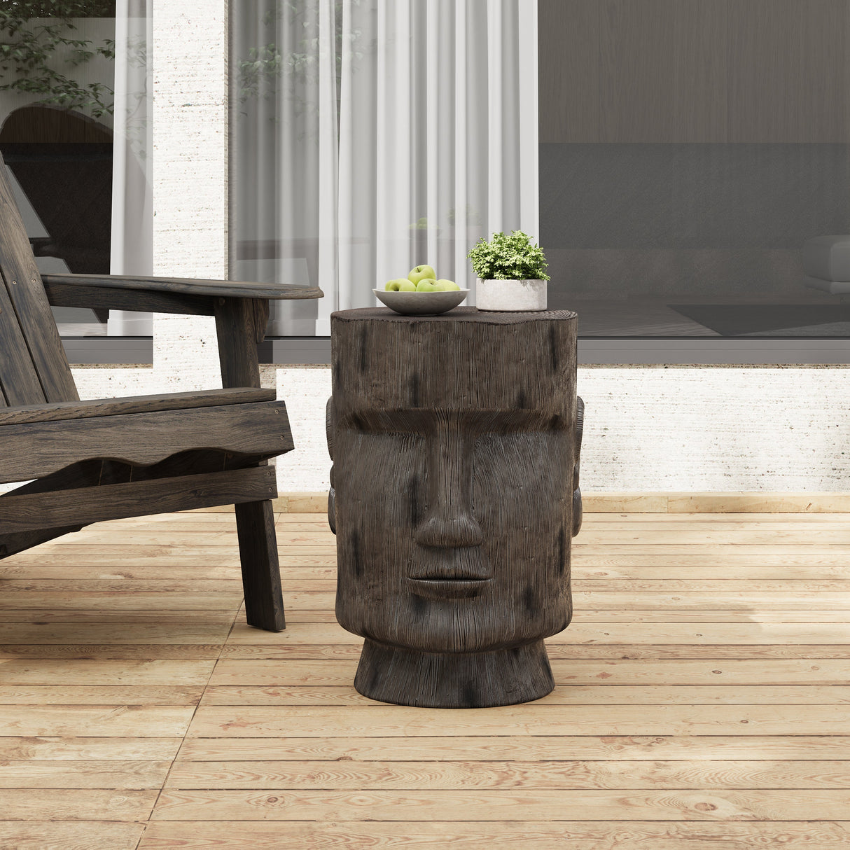 Outdoor Side Table - Easter Island Moai Statue Pedestal