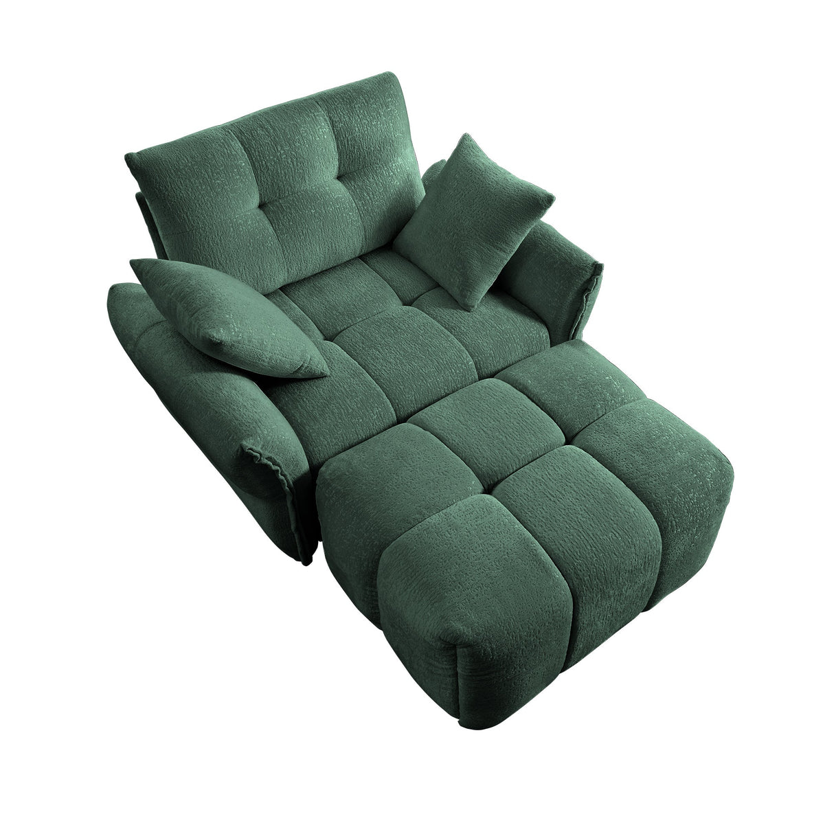 Ergonomic Single Seater Sofa with Ottoman in High-Green Chenille
