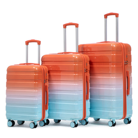 20'/24'/28'-3-pcs/set-in-PC-Spinner-Wheel-Luggage,-Carry-on-Suitcase,-With-Gradient-Color-and-Combination-Lock(Blue+Red)-Luggage-Sets
