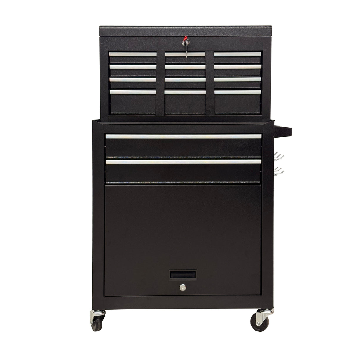 8‑Drawer High‑Capacity Rolling Tool Chest, 2‑in‑1 Detachable Top Box,Metal Tool Storage Cabinet with Drawer Liners, Lockable Wheels & Side Hooks, Heavy‑Duty Tool Cart for Garage Workshop‑Black