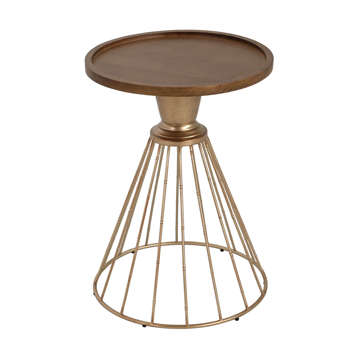 Hollow - Edge Retro Art Pine Side Table With Antique And Natural Color, Iron And Pine Construction - Antique Gold / Natural